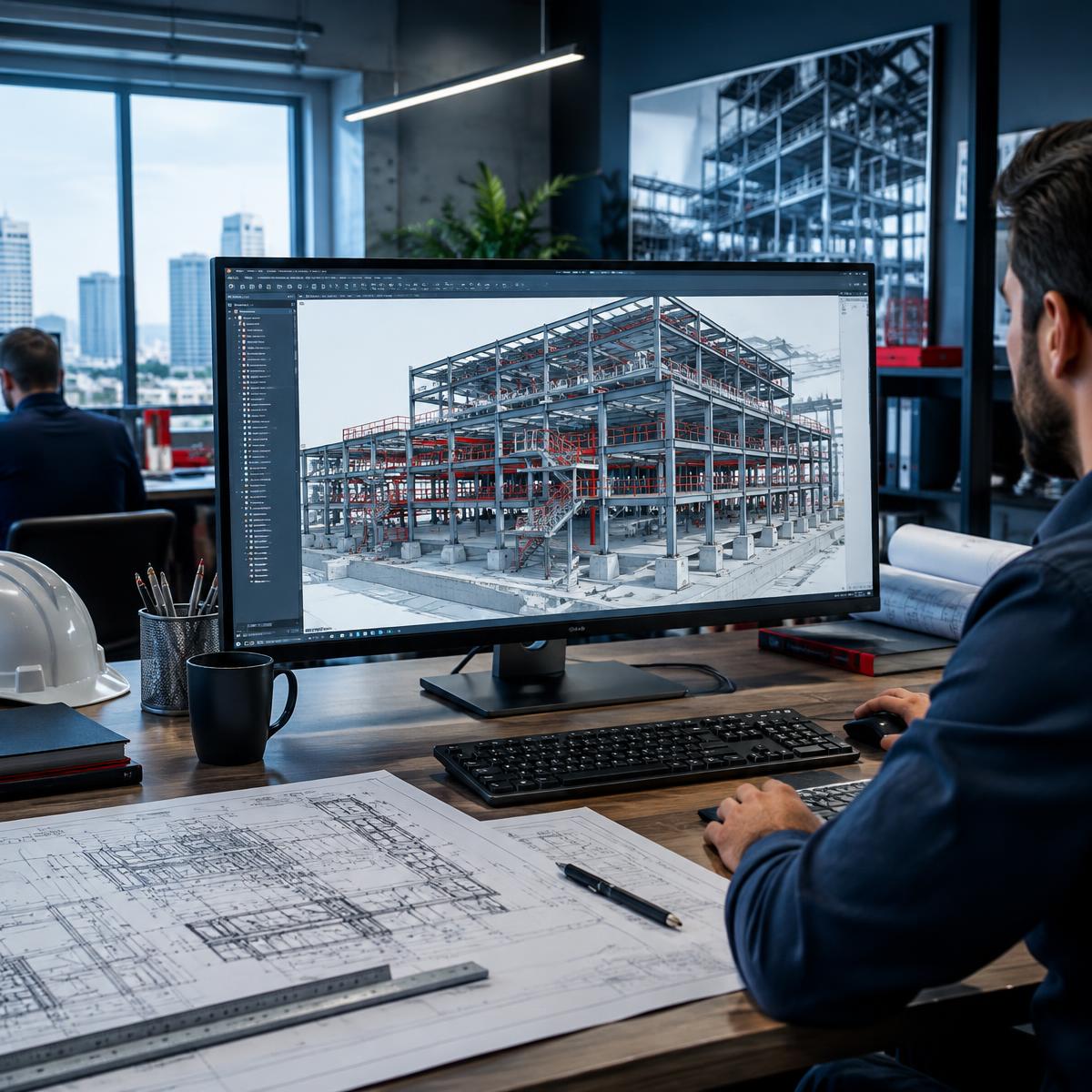Structural detailer reviewing a building model